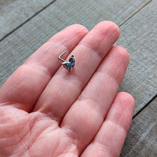 Load image into Gallery viewer, 20G 7mm Blue Gem Fancy Fab Butterfly L Shape Nose Ring
