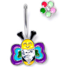 Load image into Gallery viewer, Clear CZ Gem Butterfly Love Bug Heart Flower Double Mount Belly Ring
