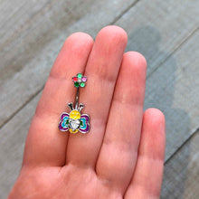 Load image into Gallery viewer, Clear CZ Gem Butterfly Love Bug Heart Flower Double Mount Belly Ring
