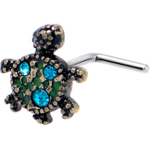Load image into Gallery viewer, 20G 7mm Blue Gem Sweet Sea Turtle L Shape Nose Ring
