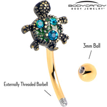 Load image into Gallery viewer, 16G 5/16 Blue Gem Gold Tone Sweet Sea Turtle Curved Eyebrow Ring
