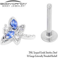 Load image into Gallery viewer, 16G 5/16 Blue CZ Gem Dragonfly Style Labret Monroe Tragus
