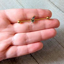 Load image into Gallery viewer, 14G Red Blue Gem Gold Tone Butterfly Industrial Barbell 38mm
