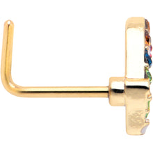 Load image into Gallery viewer, 20G 7mm Red Blue Gem Gold Tone Butterfly L Shape Nose Ring
