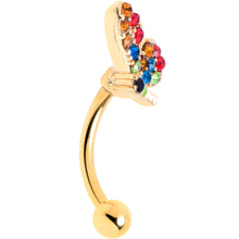 Load image into Gallery viewer, 16G 5/16 Red Blue Gem Gold Tone Butterfly Curved Eyebrow Ring
