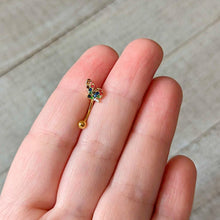 Load image into Gallery viewer, 16G 5/16 Red Blue Gem Gold Tone Butterfly Curved Eyebrow Ring
