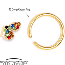 Load image into Gallery viewer, 16G 3/8 Red Blue Gem Gold Tone Butterfly BCR Captive Ring
