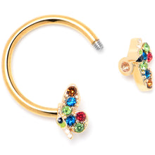 Load image into Gallery viewer, 16G 3/8 Red Blue Gem Gold Hue Butterfly Horseshoe Circular Barbell
