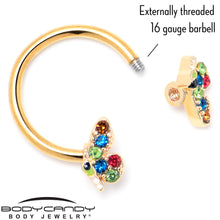 Load image into Gallery viewer, 16G 3/8 Red Blue Gem Gold Hue Butterfly Horseshoe Circular Barbell
