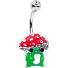 将图片加载到图库查看器，Clear Gem Happy Mushroom Red Green Belly Ring
