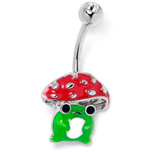 将图片加载到图库查看器，Clear Gem Happy Mushroom Red Green Belly Ring
