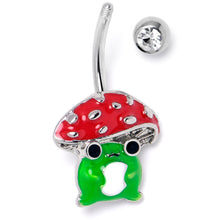 将图片加载到图库查看器，Clear Gem Happy Mushroom Red Green Belly Ring
