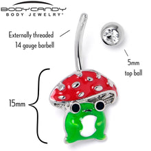 将图片加载到图库查看器，Clear Gem Happy Mushroom Red Green Belly Ring
