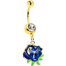 Load image into Gallery viewer, Blue Gem Gold Tone Deep Blue Flower Dangle Belly Ring

