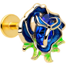 将图片加载到图库查看器，16G Gold Tone Deep Blue Flower Flat Back Earring
