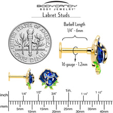 将图片加载到图库查看器，16G Gold Tone Deep Blue Flower Flat Back Earring

