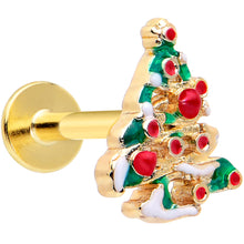 将图片加载到图库查看器，16G 1/4 Gold Tone Snowy Christmas Tree Holiday Labret Monroe Tragus
