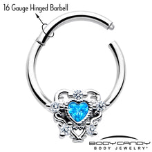 Load image into Gallery viewer, 16G 3/8 Blue Clear CZ Gem Heart Pair Hinged Segment Ring
