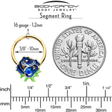 Load image into Gallery viewer, 16G 3/8 Blue Gem Gold Tone Deep Blue Flower Hinged Segment Ring
