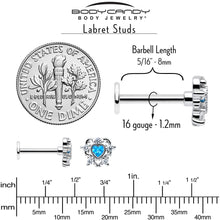 Load image into Gallery viewer, 16G 5/16 Blue Clear CZ Gem Heart Pair Labret Monroe Tragus
