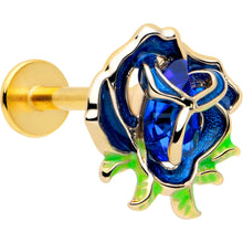 Load image into Gallery viewer, 16G 5/16 Blue Gem Gold Tone Deep Blue Flower Labret Monroe Tragus
