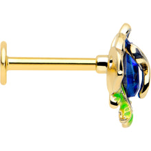Load image into Gallery viewer, 16G 5/16 Blue Gem Gold Tone Deep Blue Flower Labret Monroe Tragus
