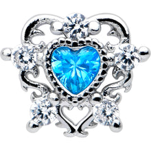 Load image into Gallery viewer, 20G 7mm Blue Clear CZ Gem Heart Pair L Shape Nose Ring

