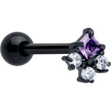 Load image into Gallery viewer, Purple CZ Gem Black Rhombus Riot Barbell Tongue Ring
