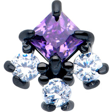 Load image into Gallery viewer, Purple CZ Gem Black Rhombus Riot Barbell Tongue Ring
