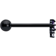 Load image into Gallery viewer, Purple CZ Gem Black Rhombus Riot Barbell Tongue Ring

