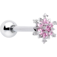 Load image into Gallery viewer, Pink CZ Gem Snowflake Glam Barbell Tongue Ring
