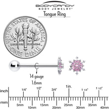 Load image into Gallery viewer, Pink CZ Gem Snowflake Glam Barbell Tongue Ring

