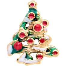 Load image into Gallery viewer, Gold Tone Snowy Christmas Tree Holiday Barbell Tongue Ring
