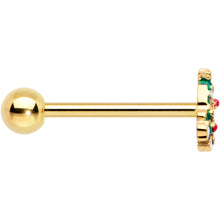 Load image into Gallery viewer, Gold Tone Snowy Christmas Tree Holiday Barbell Tongue Ring
