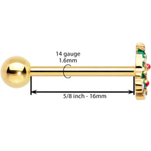 Load image into Gallery viewer, Gold Tone Snowy Christmas Tree Holiday Barbell Tongue Ring

