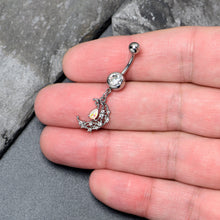 将图片加载到图库查看器，White Clear Gem Constellation Moon Dangle Belly Ring
