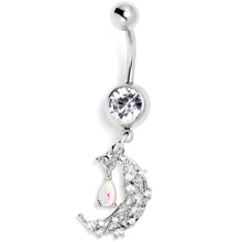 将图片加载到图库查看器，White Clear Gem Constellation Moon Dangle Belly Ring
