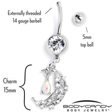 将图片加载到图库查看器，White Clear Gem Constellation Moon Dangle Belly Ring
