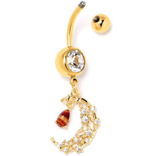 Load image into Gallery viewer, Clear Brown Gem Gold Tone Constellation Moon Dangle Belly Ring
