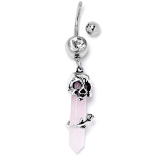 Load image into Gallery viewer, Pink Rose Quartz Skull Obelisk Rose Dangle Belly Ring
