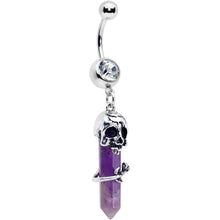 Load image into Gallery viewer, Purple Amethyst Skull Obelisk Rose Dangle Belly Ring
