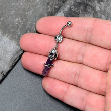 Load image into Gallery viewer, Purple Amethyst Skull Obelisk Rose Dangle Belly Ring
