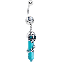 将图片加载到图库查看器，Blue Turquoise Skull Obelisk Rose Dangle Belly Ring
