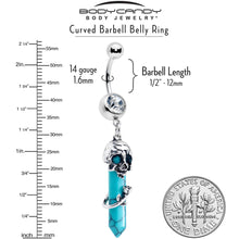 将图片加载到图库查看器，Blue Turquoise Skull Obelisk Rose Dangle Belly Ring
