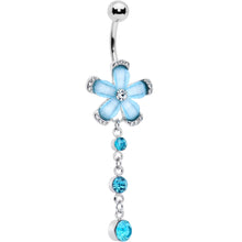 Load image into Gallery viewer, Blue Clear Gem Retro Flower Glamour Dangle Belly Ring
