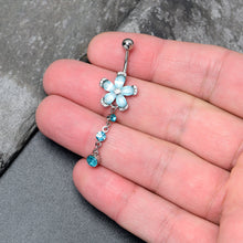 Load image into Gallery viewer, Blue Clear Gem Retro Flower Glamour Dangle Belly Ring
