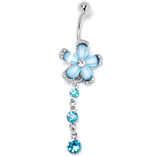 Load image into Gallery viewer, Blue Clear Gem Retro Flower Glamour Dangle Belly Ring
