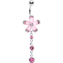 Load image into Gallery viewer, Pink Clear Gem Retro Flower Glamour Dangle Belly Ring
