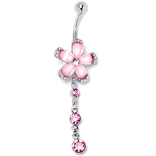 Load image into Gallery viewer, Pink Clear Gem Retro Flower Glamour Dangle Belly Ring
