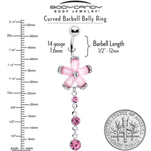 Load image into Gallery viewer, Pink Clear Gem Retro Flower Glamour Dangle Belly Ring
